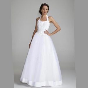 Halter dress w/ sweetheart neckline beaded bodice wedding dress